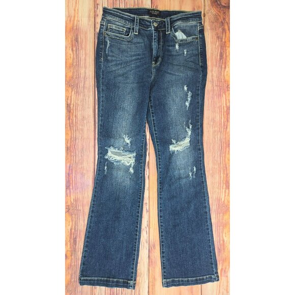 Judy Blue Womens Boot Cut Distressed Jeans 9/29 Dark Wash Stretch Denim - Picture 1 of 7
